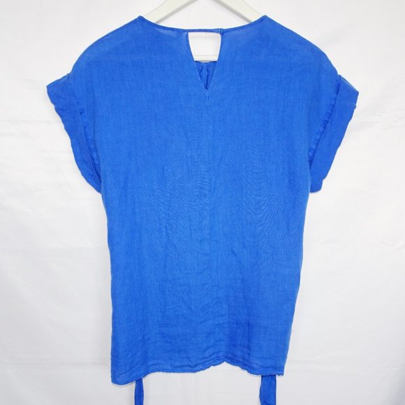 Zara Cobalt Blue Linen Wrap Top - Picture 2 of 5